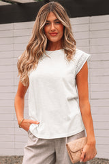 White Lace Patchwork Cap Sleeve Round Neck T Shirt