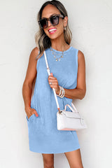 Beau Blue Mineral Wash Tank Mini Dress with Pockets