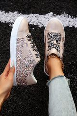 Gold Star Sequin Patchwork Leopard Lace-up Shoes