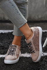 Gold Star Sequin Patchwork Leopard Lace-up Shoes