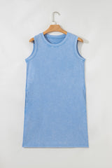 Beau Blue Mineral Wash Tank Mini Dress with Pockets