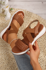 Chestnut Woven Elastic Criss Cross Slope Sandals