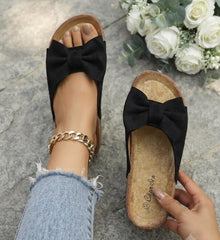 Black Bow Slide Sandals for Women – Flat Summer Sandals