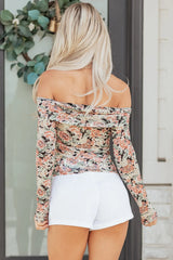 Black Floral Mesh Long Sleeve Off Shoulder Top – Slim Fit Women’s Top
