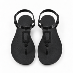 Square Detail Flat Ankle Strap Sandals | PLEASE SIZE UP 1 SIZE
