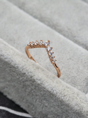 925 Sterling Silver V-Shaped Crown Diamond Band Ring for Women