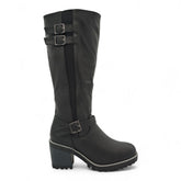 Women Knee-High Block Heel Boots with Buckle