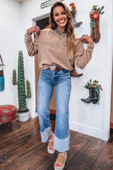 DUNE saved by grace Letter Embroidery Mineral Wash Loose Sweatshirt