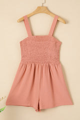 Apricot Pink Casual Pocketed Smocked Sleeveless Romper