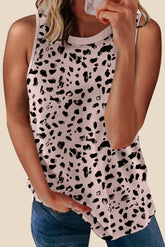 Apricot Leopard Round Neck Tank Top