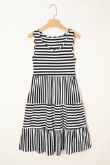Black Stripe U Neck Sleeveless Loose Fit Mini Dress