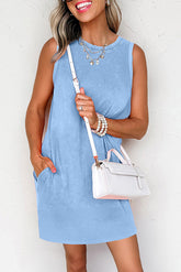 Beau Blue Mineral Wash Tank Mini Dress with Pockets