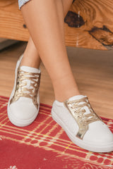 White Leopard Print Glitter Patched PU Leather Lace-up Shoes