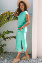 Clearly Aqua Mineral Wash Pocketed T-shirt Long Dress