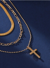 Gold Layered Cross Necklace Set
