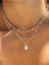 Silver Multi-Layer Pendant Necklace Set