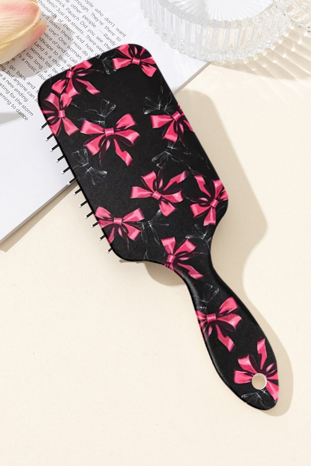 Black Cute Ribbon Bow Print Air Cushion Comb