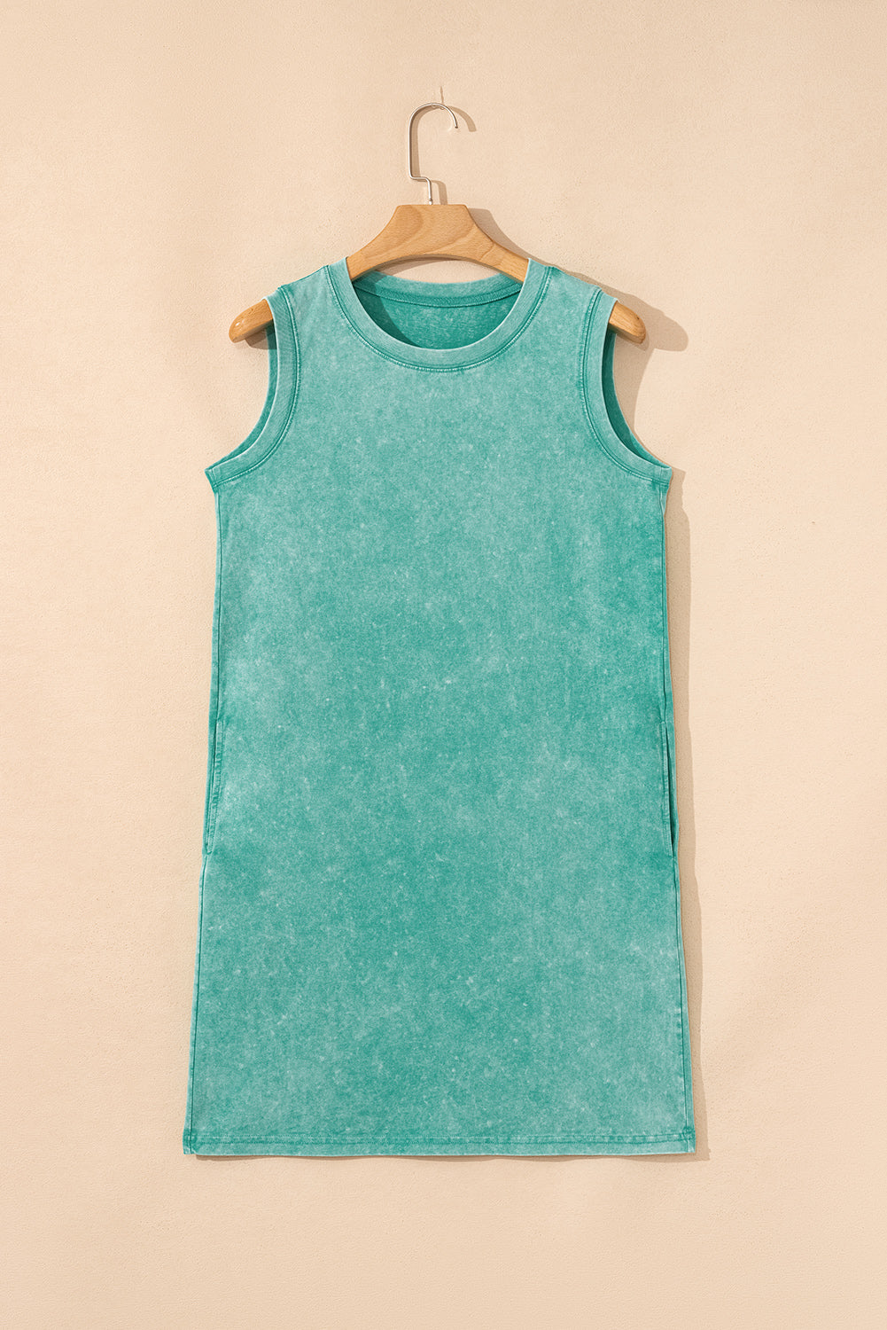 Sea Green Mineral Wash Tank Mini Dress with Pockets
