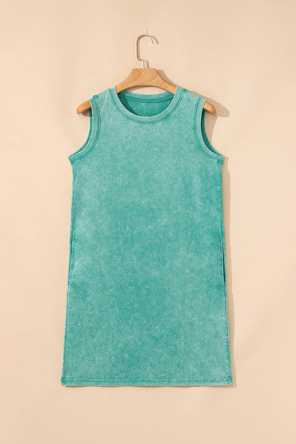 Sea Green Mineral Wash Tank Mini Dress with Pockets