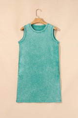 Sea Green Mineral Wash Tank Mini Dress with Pockets