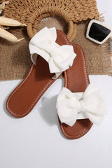 White Bow Knot Decor PU Leather Insole Flat Slippers