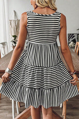 Black Stripe U Neck Sleeveless Loose Fit Mini Dress