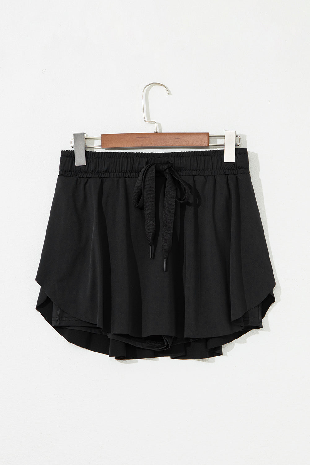 Black Drawstring Elastic Waistband Lined Tennis Skorts