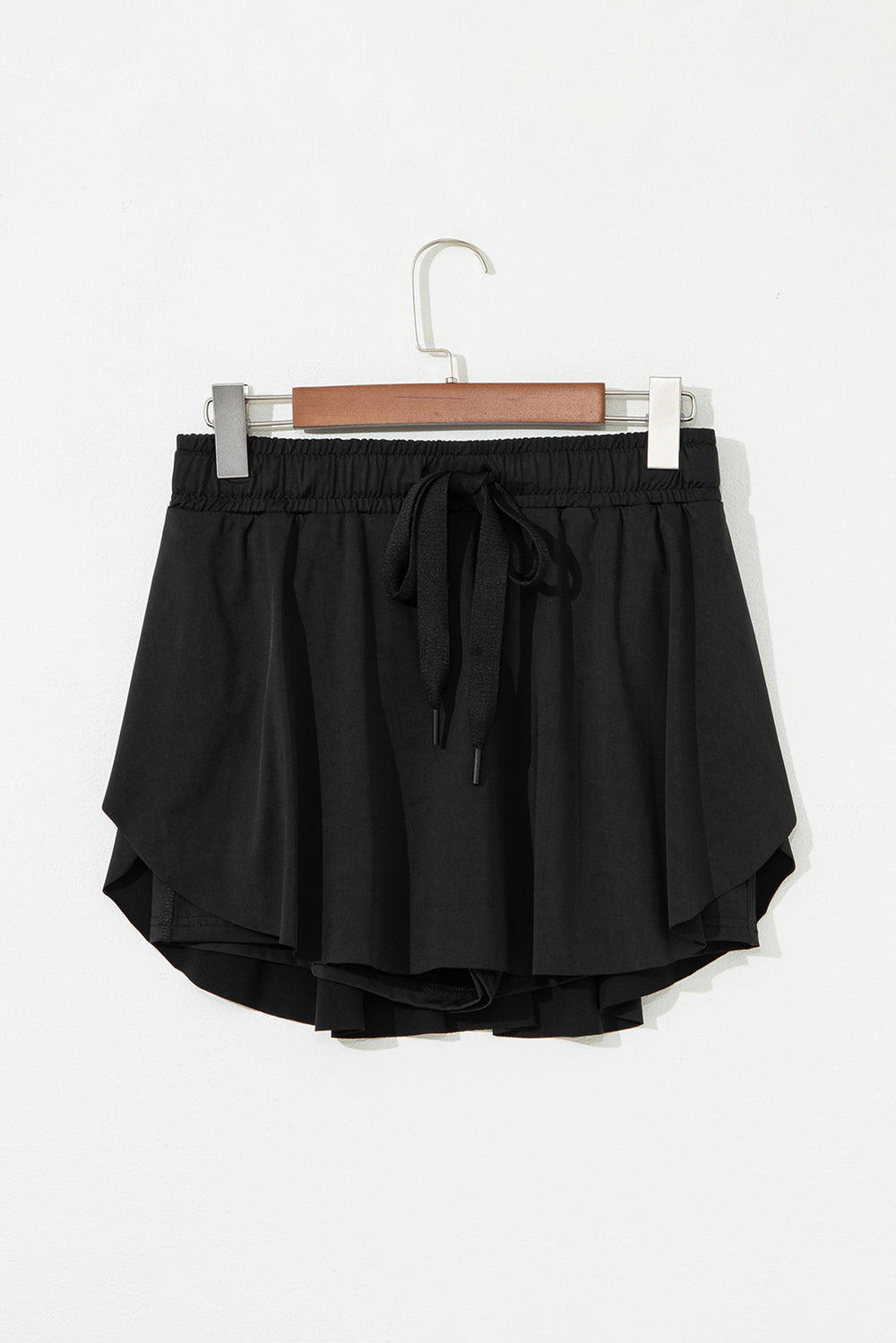 Black Drawstring Elastic Waistband Lined Tennis Skorts