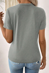 Medium Grey Solid Color Toothpick Stripe Round Neck T Shirt
