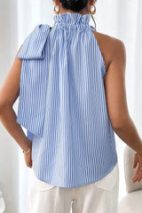 Sky Blue Tied Knot Frilled Collar Sleeveless Top