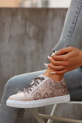 Gold Star Sequin Patchwork Leopard Lace-up Shoes