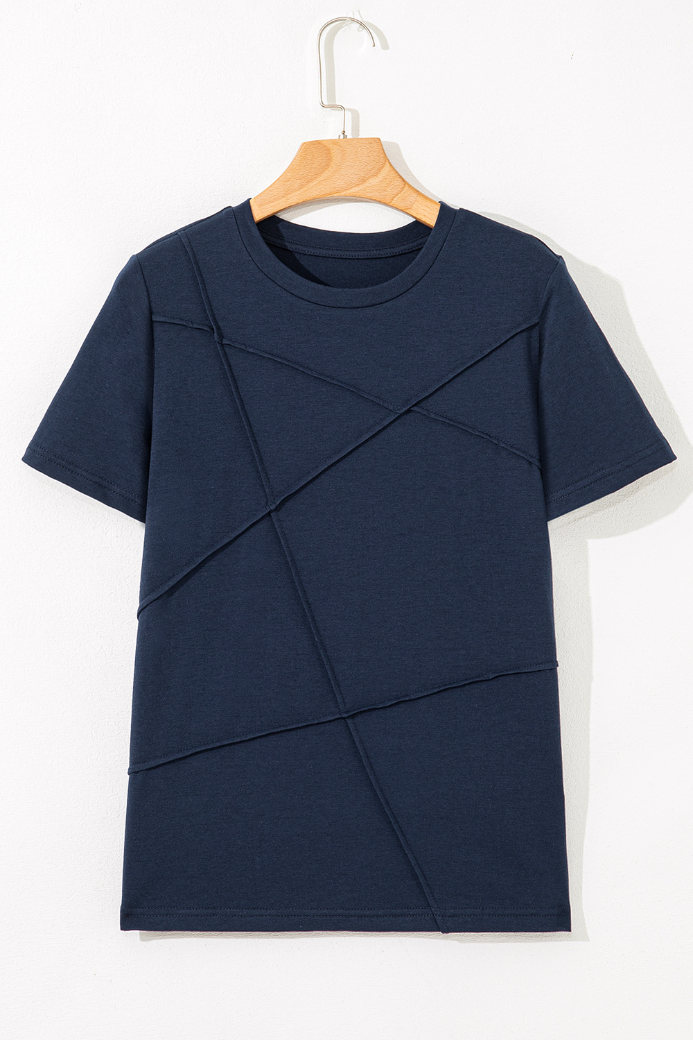 Dirty blue Solid Color Toothpick Stripe Round Neck T Shirt