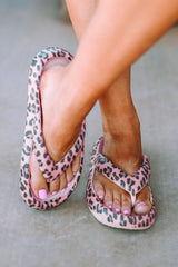 Pink Leopard Print Thick Sole Flip Flops