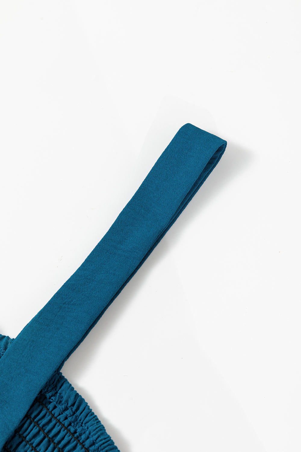 Blue Casual Pocketed Smocked Sleeveless Romper