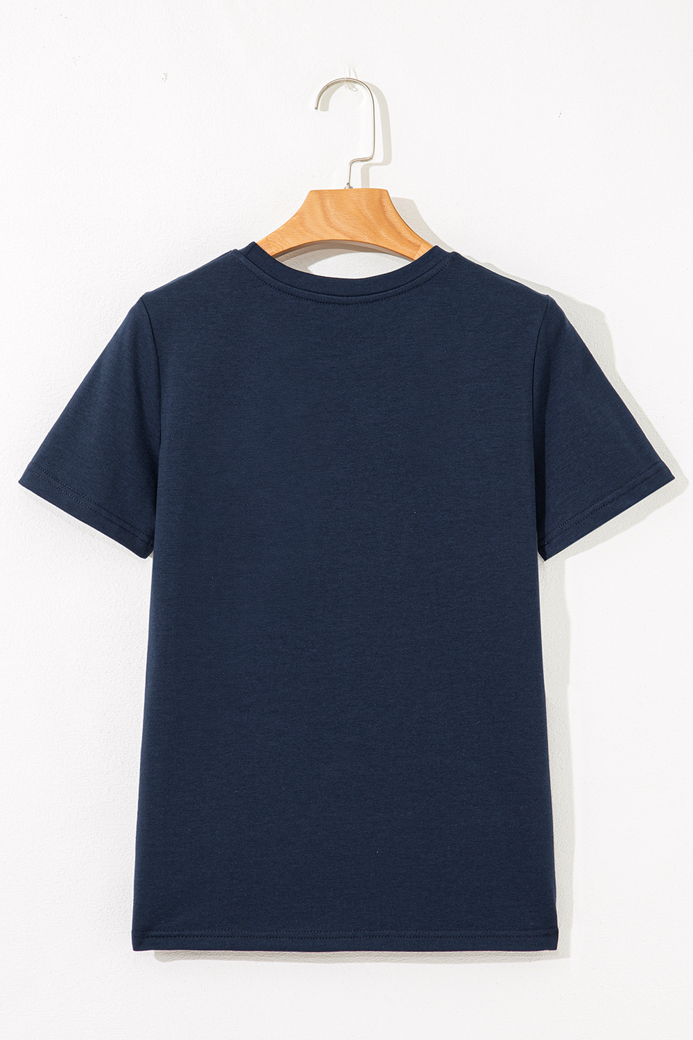 Dirty blue Solid Color Toothpick Stripe Round Neck T Shirt