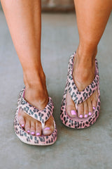 Pink Leopard Print Thick Sole Flip Flops