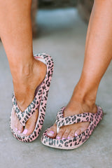 Pink Leopard Print Thick Sole Flip Flops
