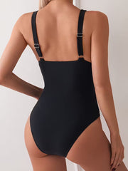 Black Deep V-Neck One Piece Swimsuit