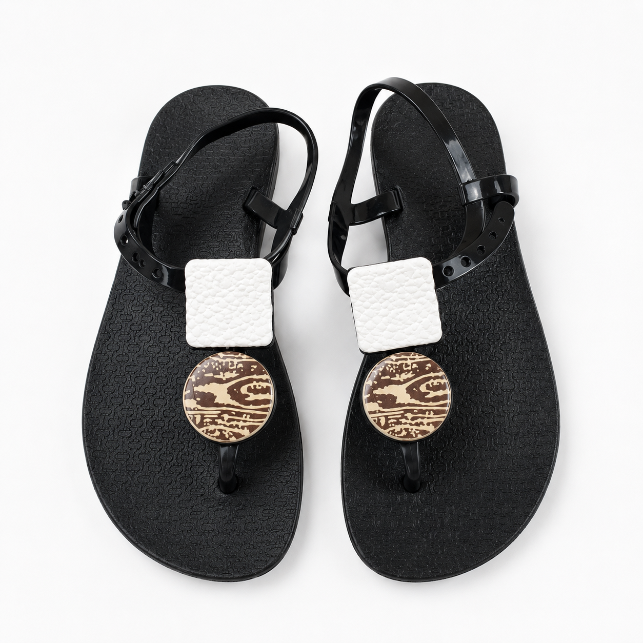 Textured Detail Flat Ankle Strap Sandals | PLEASE SIZE UP 1 SIZE