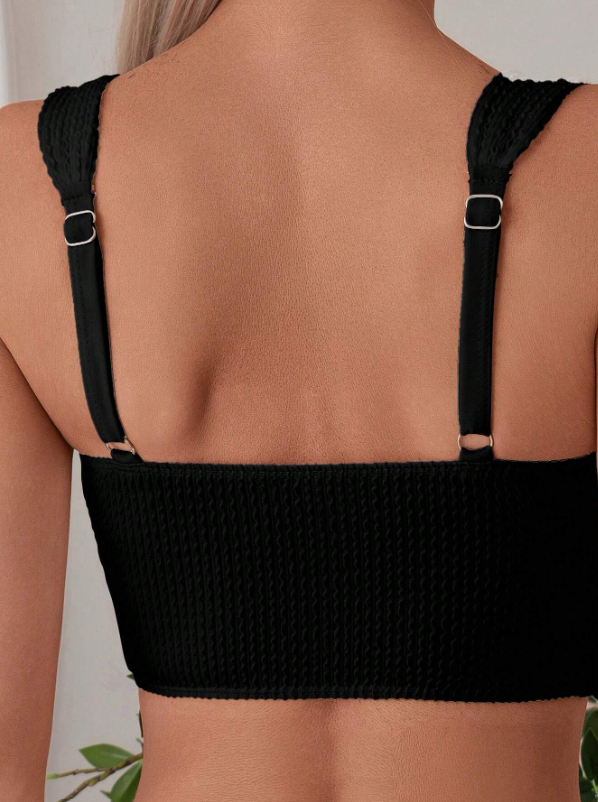 Black Textured High Waist Bikini Set