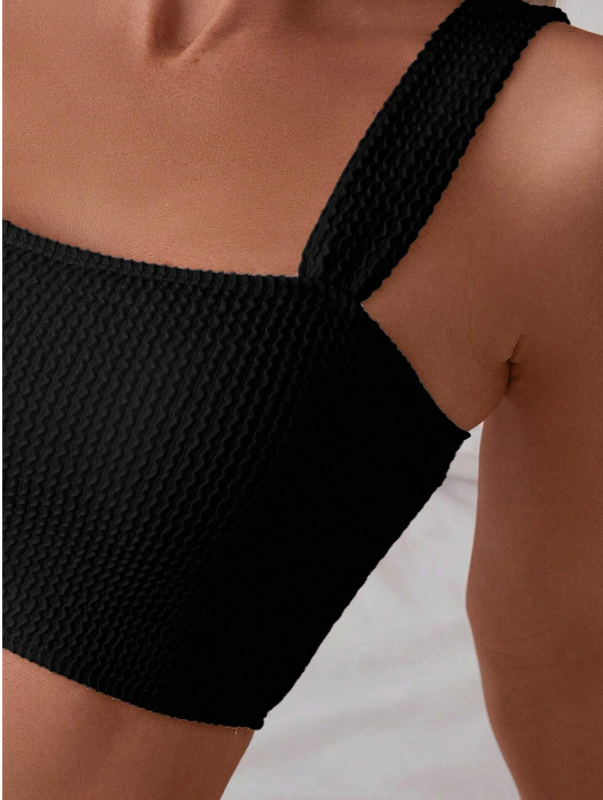 Black Textured High Waist Bikini Set