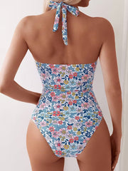 Blue Floral Tummy Control One Piece Swimsuit