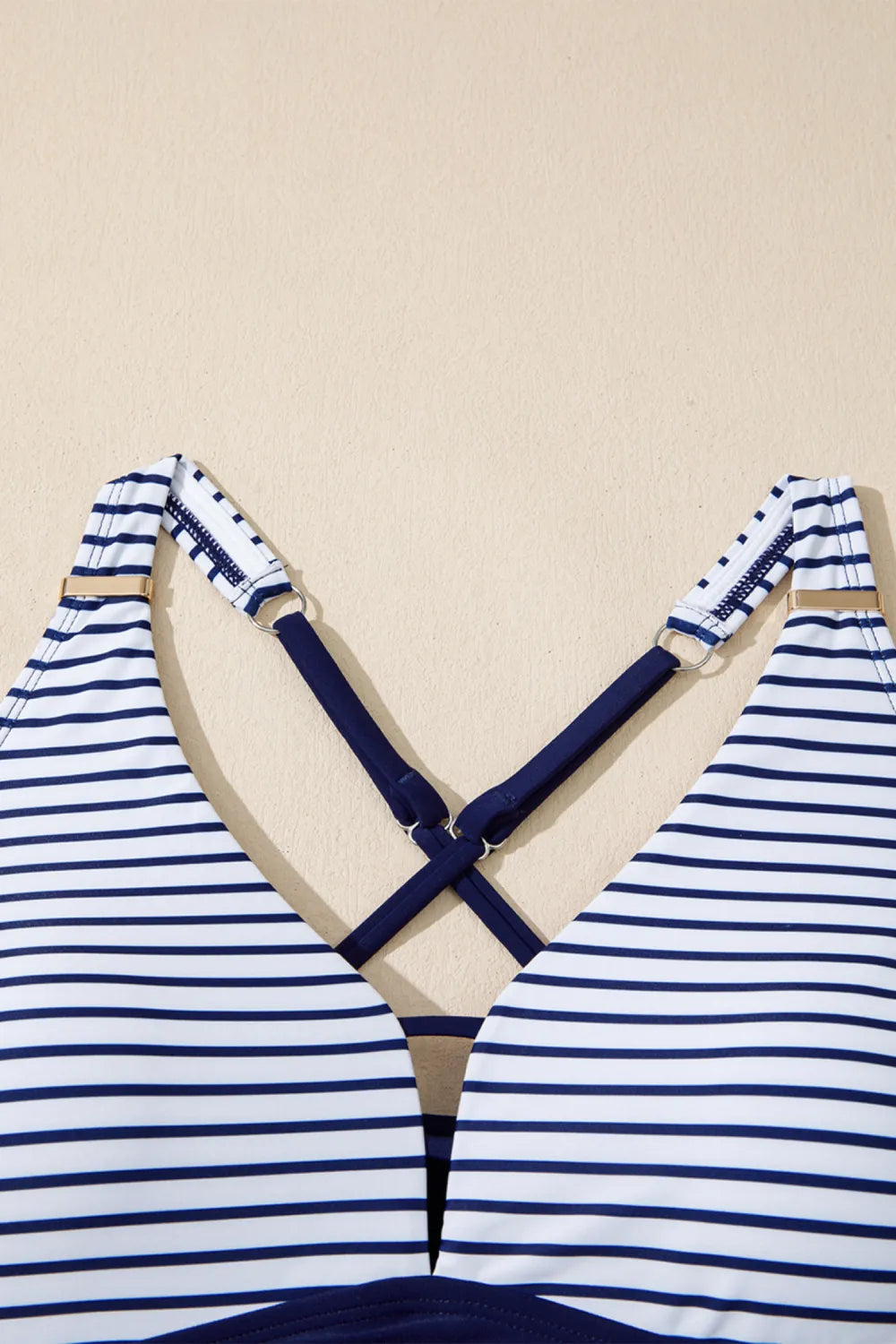 Blue Stripe Patchwork Crossed Straps One Piece Swim Dress