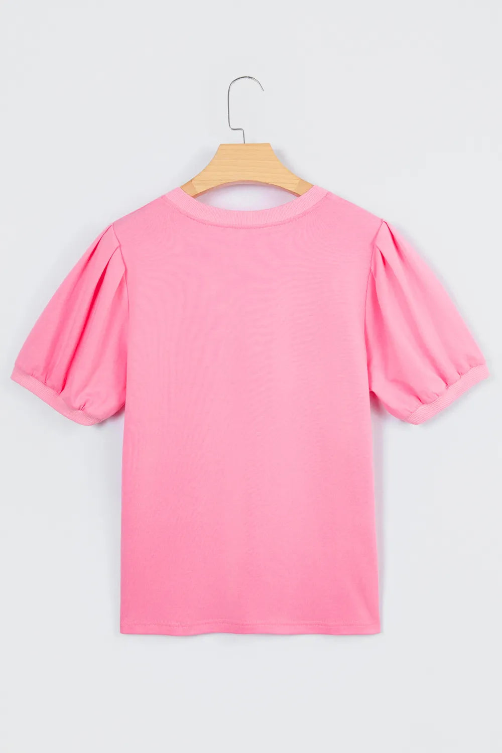 Bonbon Solid Color V-Neck Short Puff Sleeve Blouse