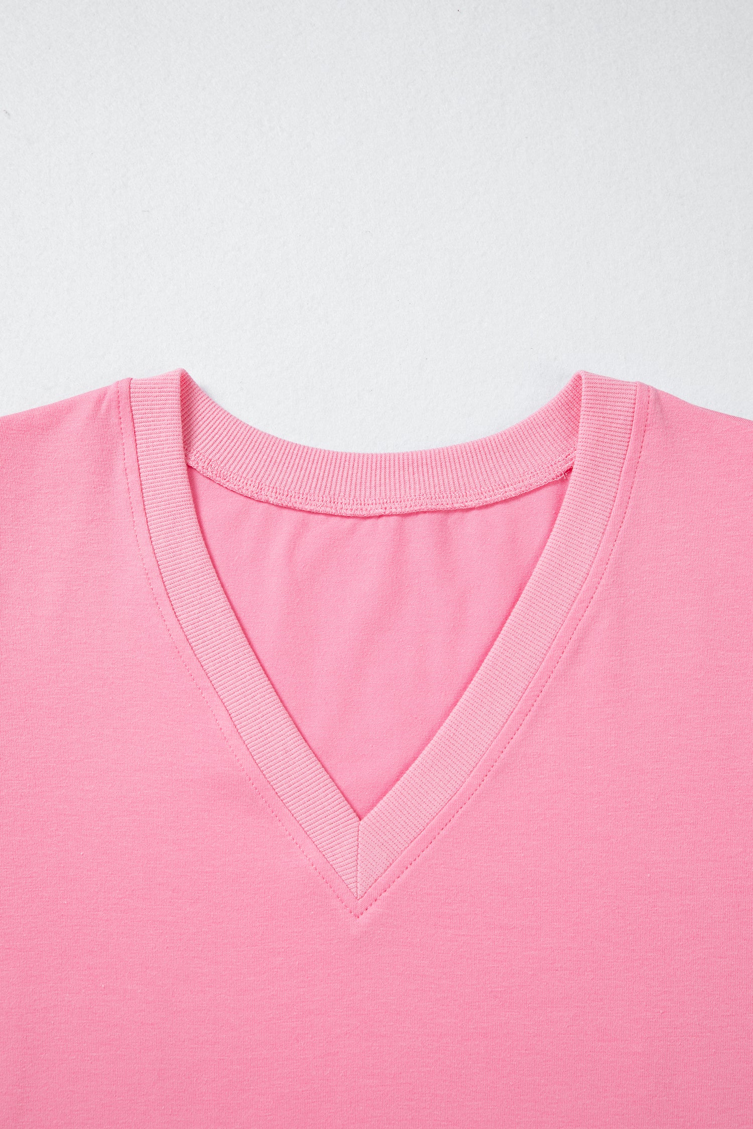 Bonbon Solid Color V-Neck Short Puff Sleeve Blouse