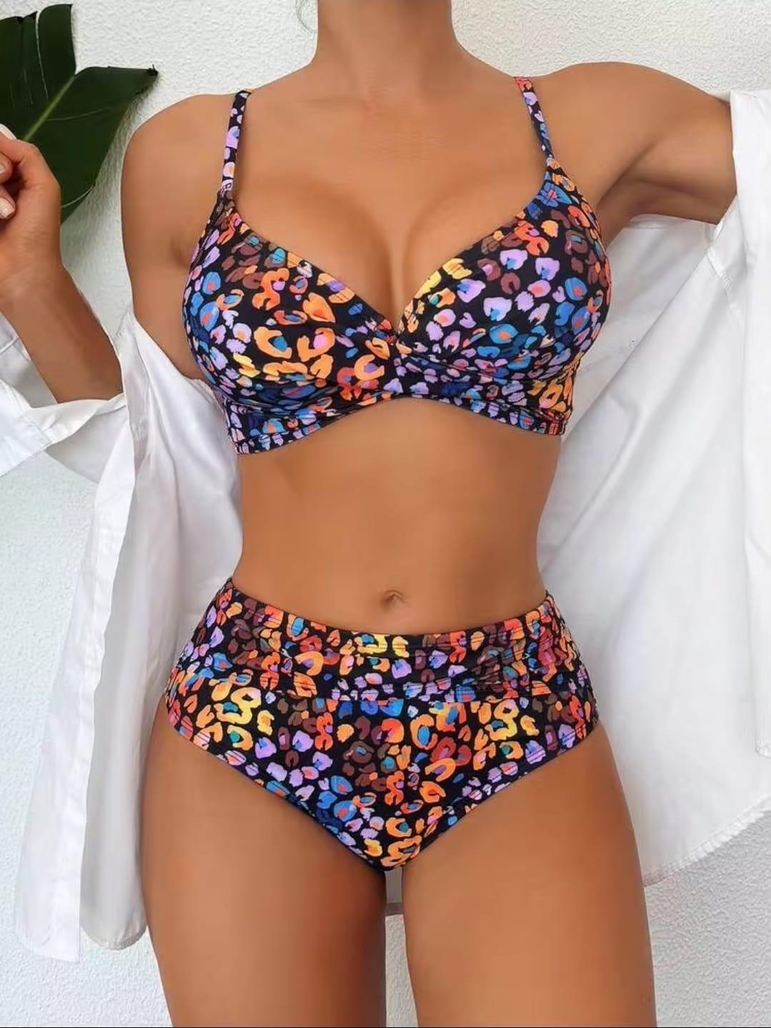 Colorful Leopard Print High Waist Bikini Set