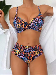Colorful Leopard Print High Waist Bikini Set