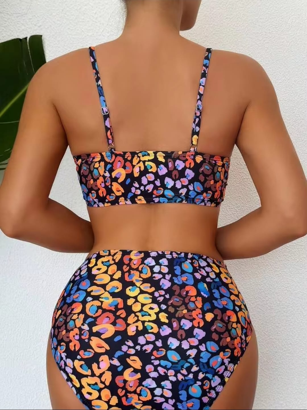 Colorful Leopard Print High Waist Bikini Set