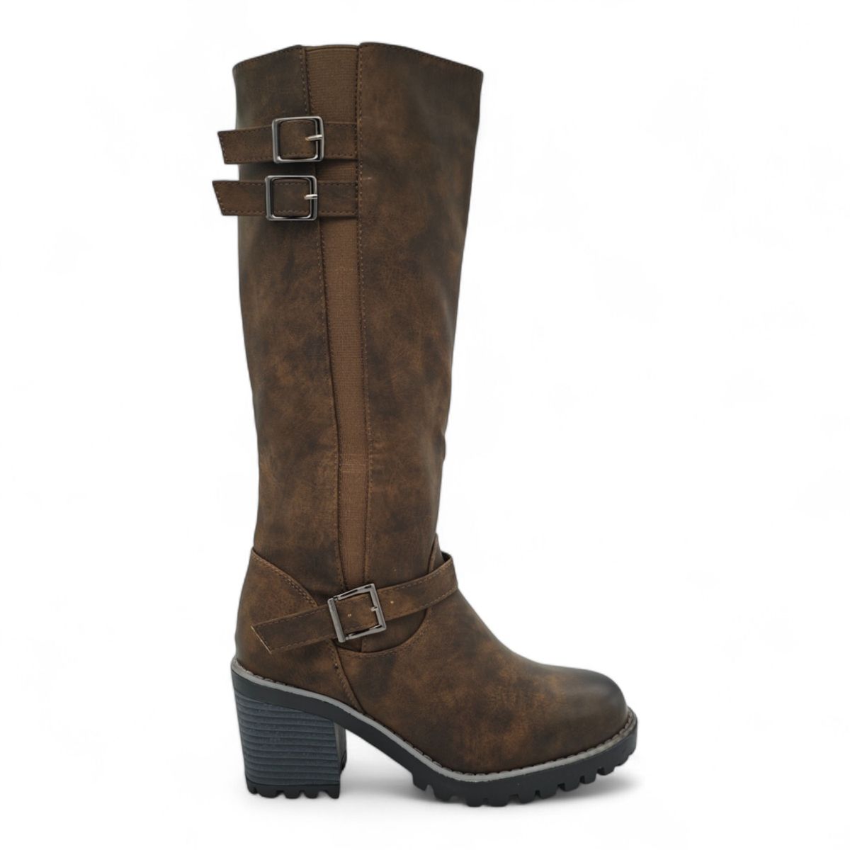 Women Knee-High Block Heel Boots with Buckle
