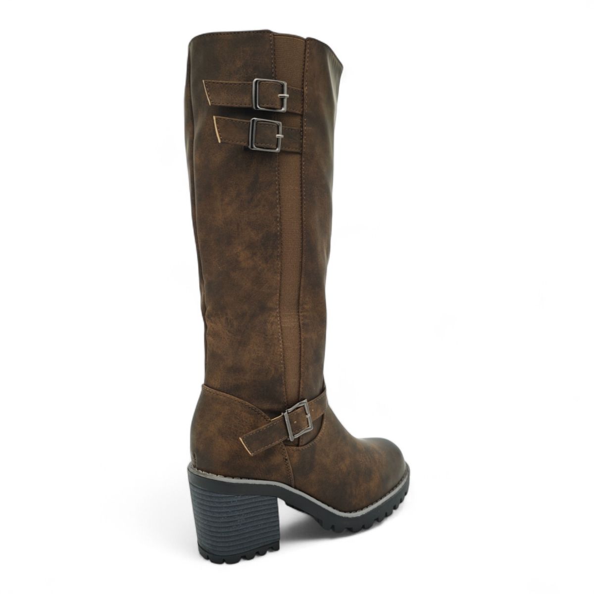 Women Knee-High Block Heel Boots with Buckle